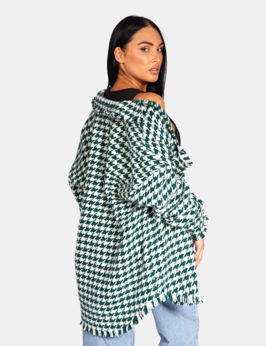 Women's Green Houndstooth Shacket by Public Desire - Stylish Forest Print Overshirt