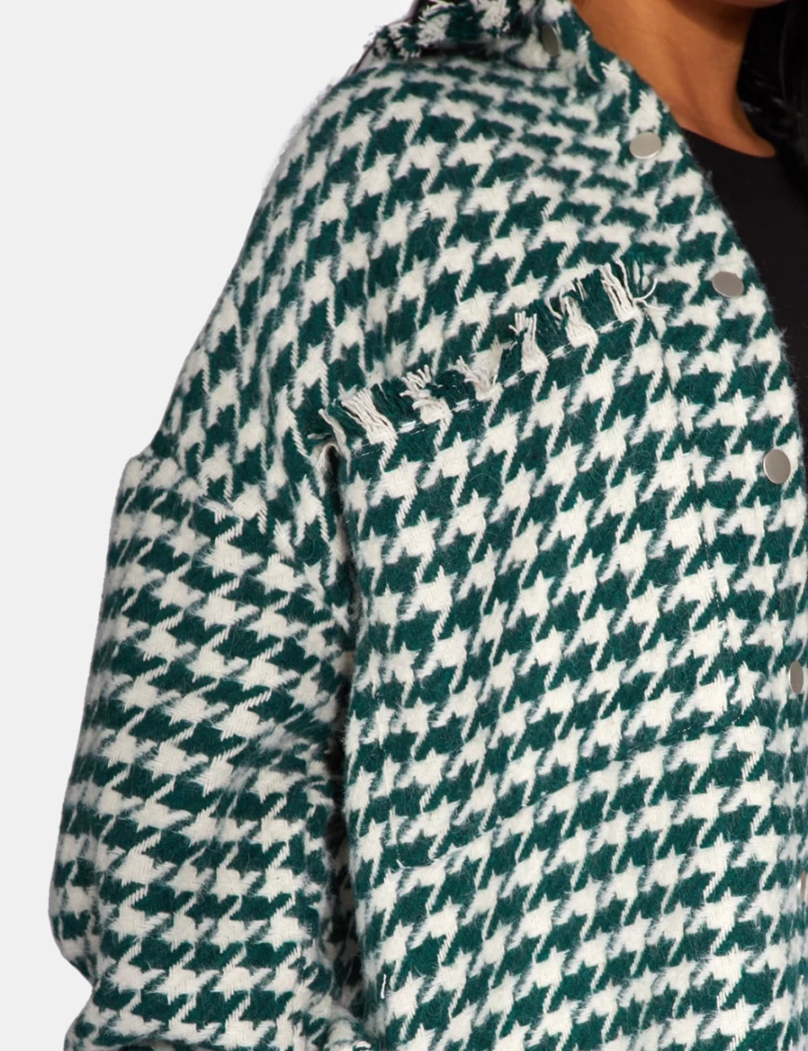 Women's Green Houndstooth Shacket by Public Desire - Stylish Forest Print Overshirt