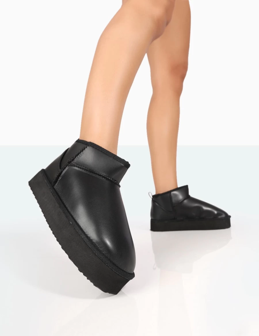 Public Desire Women's Black PU Shorty Ultra Mini Chunky Heel Ankle Boots