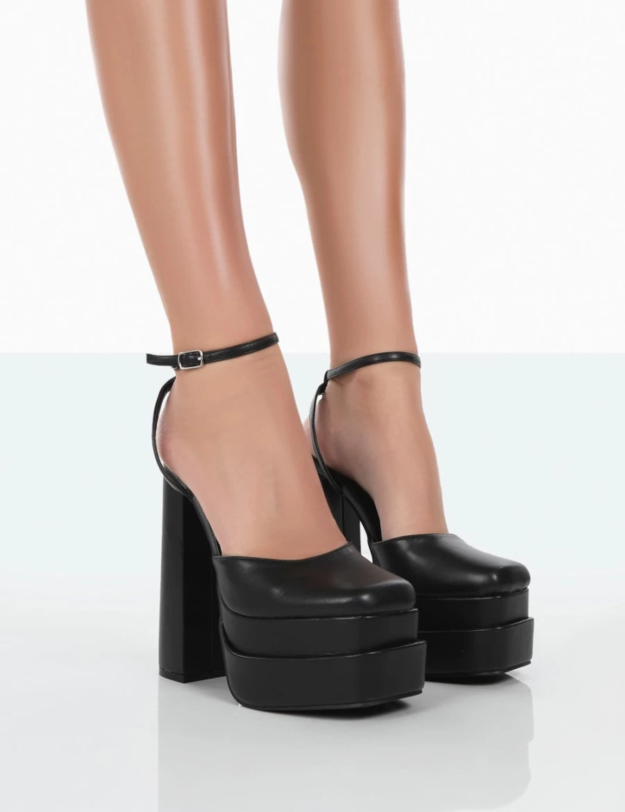 Public Desire Women's Black Moonchild Platform Block Heels - Closed Toe Statement Shoes