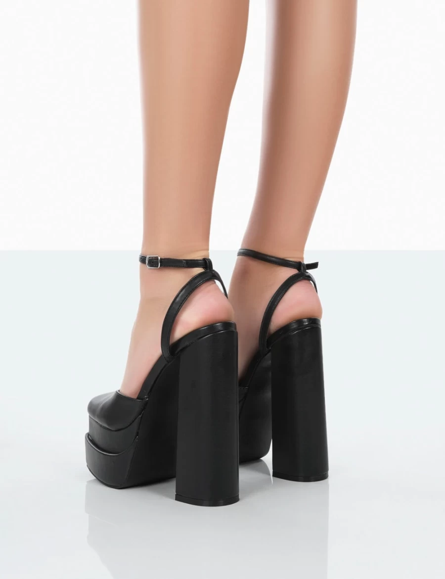 Public Desire Women's Black Moonchild Platform Block Heels - Closed Toe Statement Shoes
