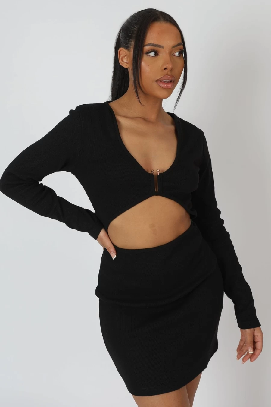 Public Desire Women's Black U-Bar Trim Mini Dress - Sexy Bodycon Party Outfit