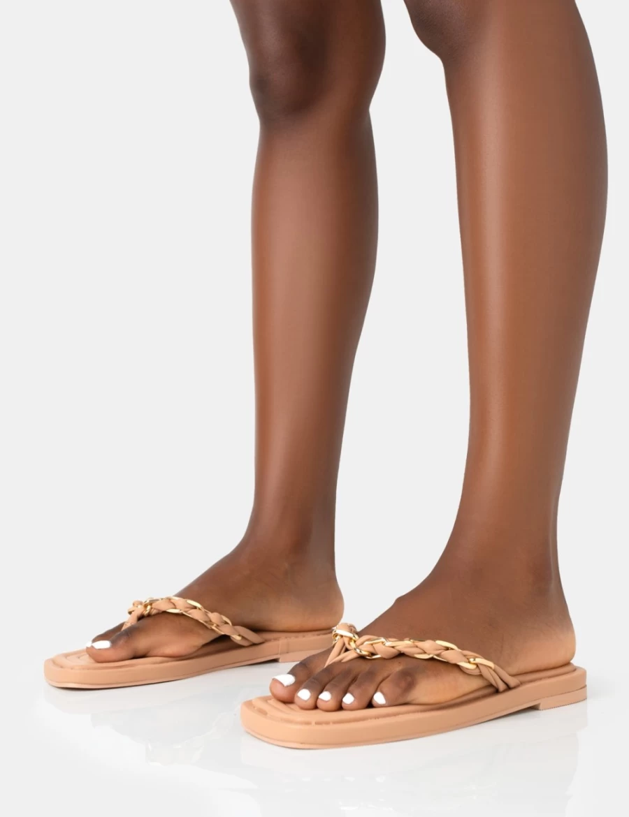 Public Desire Women's Nude Pu Chain Strap Flip Flop Sandals - Retreat Collection