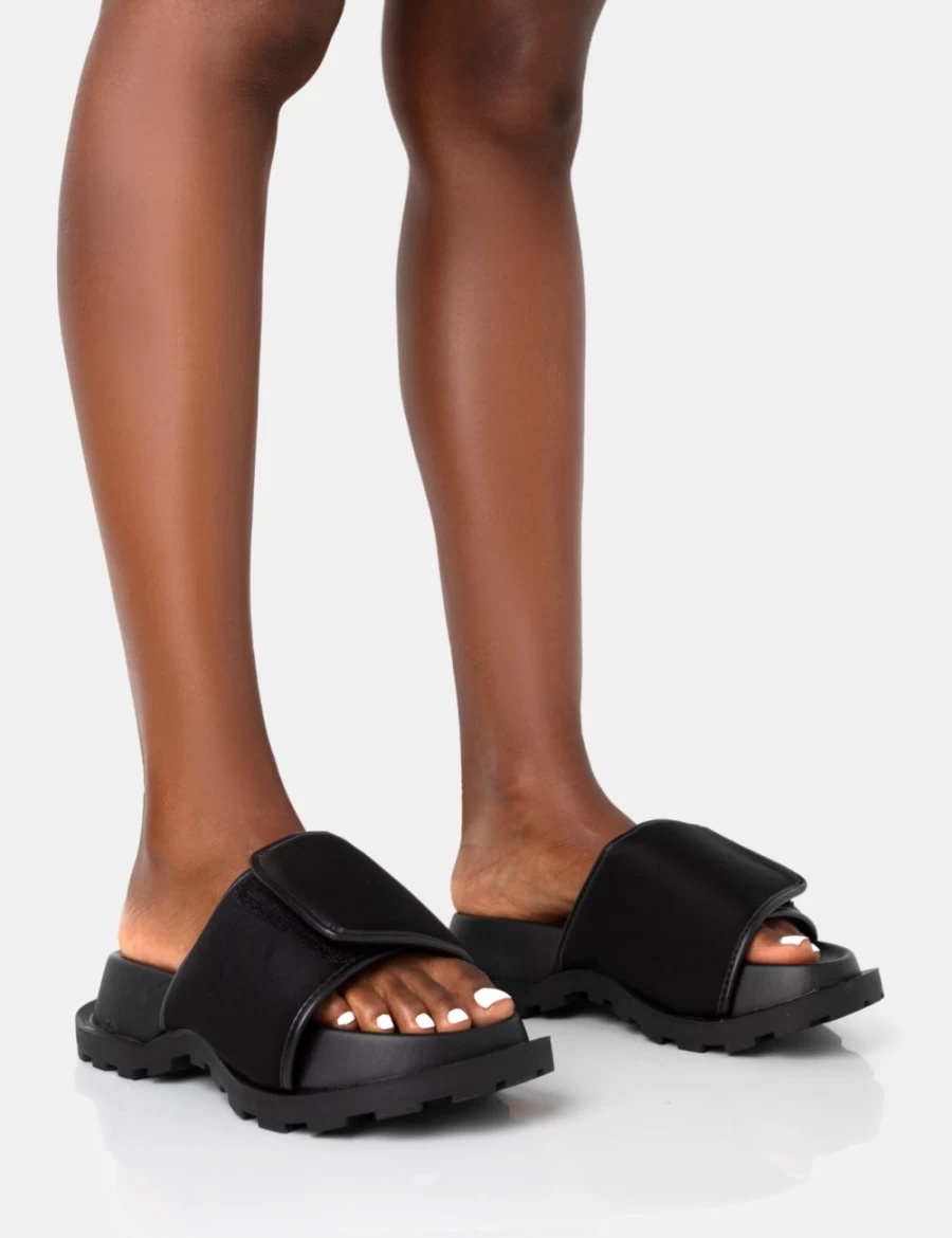 Public Desire Women's Black Blaze Nylon Sporty Slide Sandals
