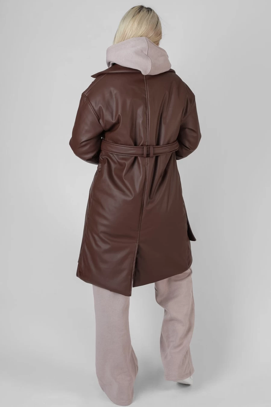 Women's Brown PU Padded Trench Coat by Public Desire - Chocolate Color Fashion Outerwear