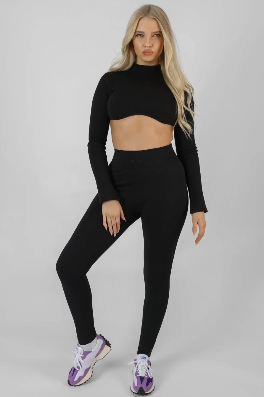 "Public Desire Women's Black High Neck Underbust Athleisure Top"