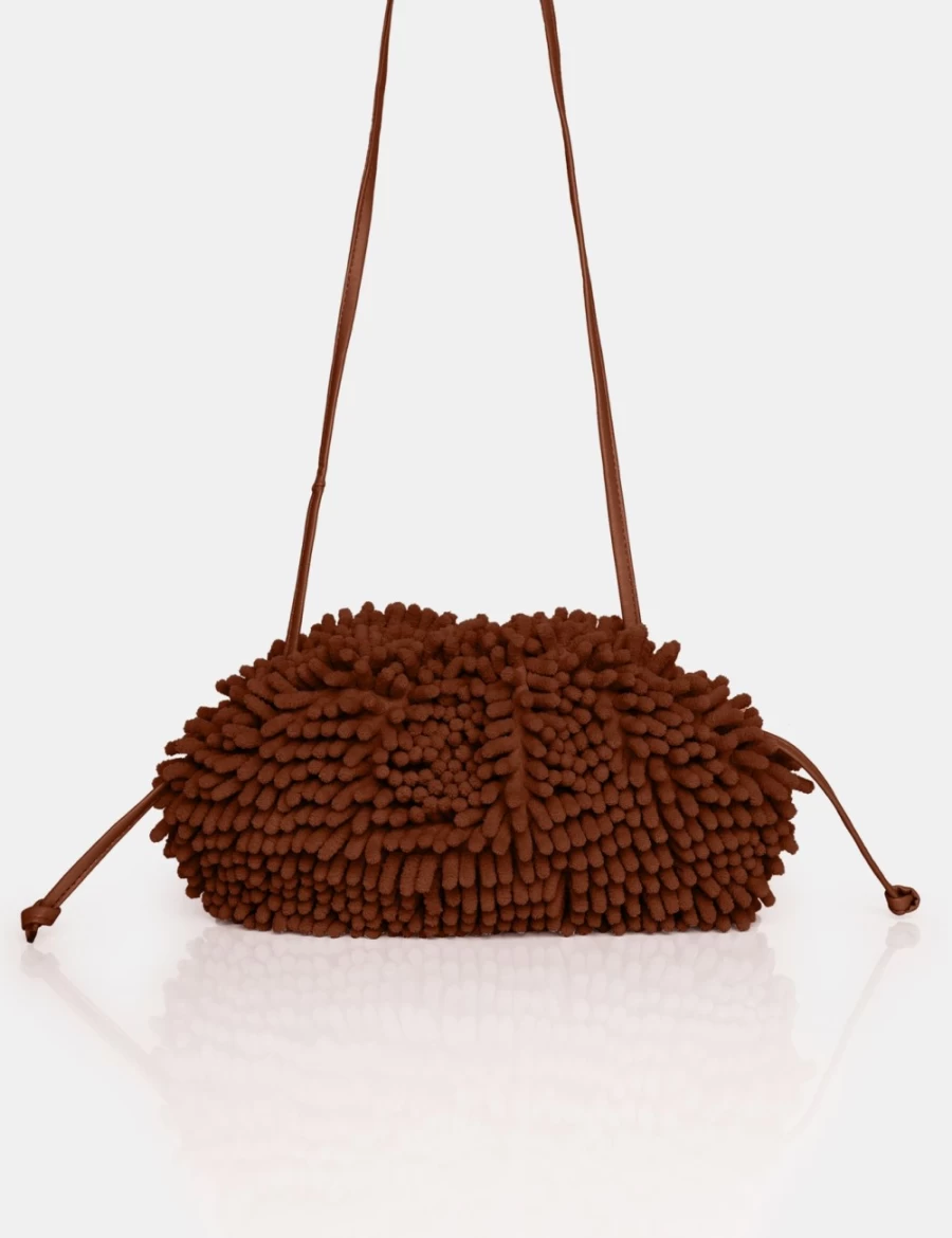 Public Desire Women's Chocolate Chenille Clutch Bag - Ausha Soft Velvet Handbag for Evening & Party
