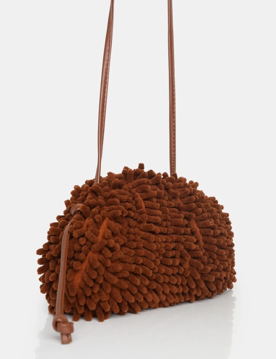 Public Desire Women's Chocolate Chenille Clutch Bag - Ausha Soft Velvet Handbag for Evening & Party