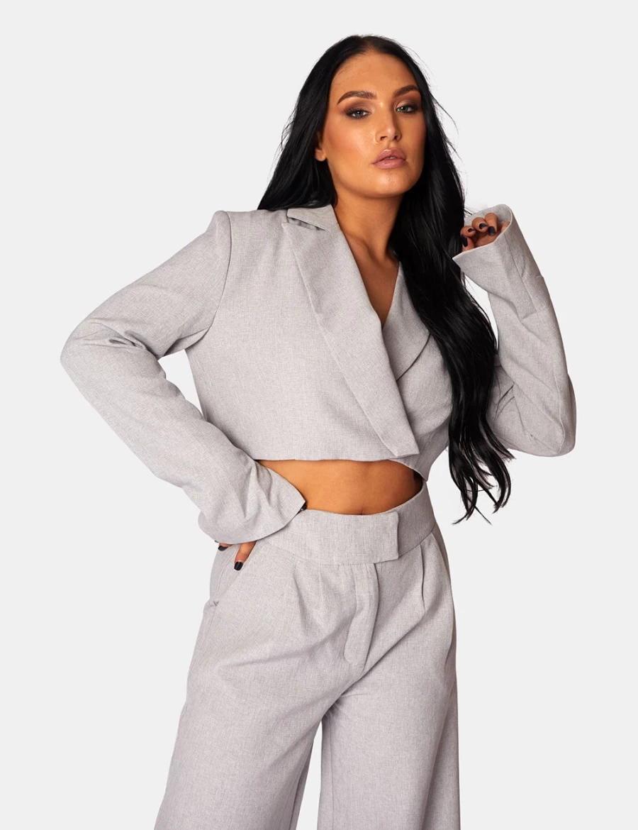 "Public Desire Women's Grey Tailored Premium Boxy Cropped Blazer Jacket"