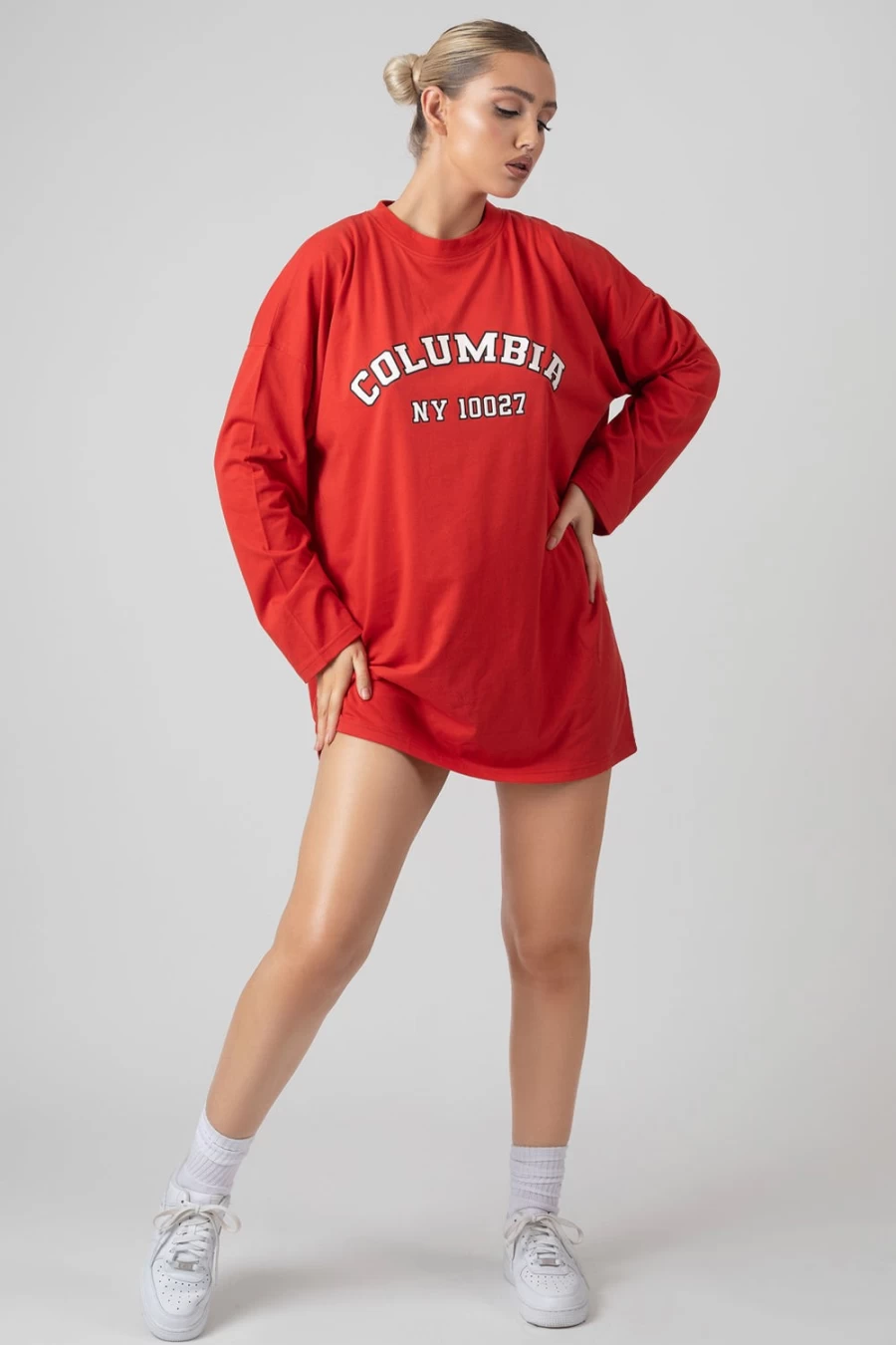Public Desire Women's Red Long Sleeve Slogan T-Shirt Dress