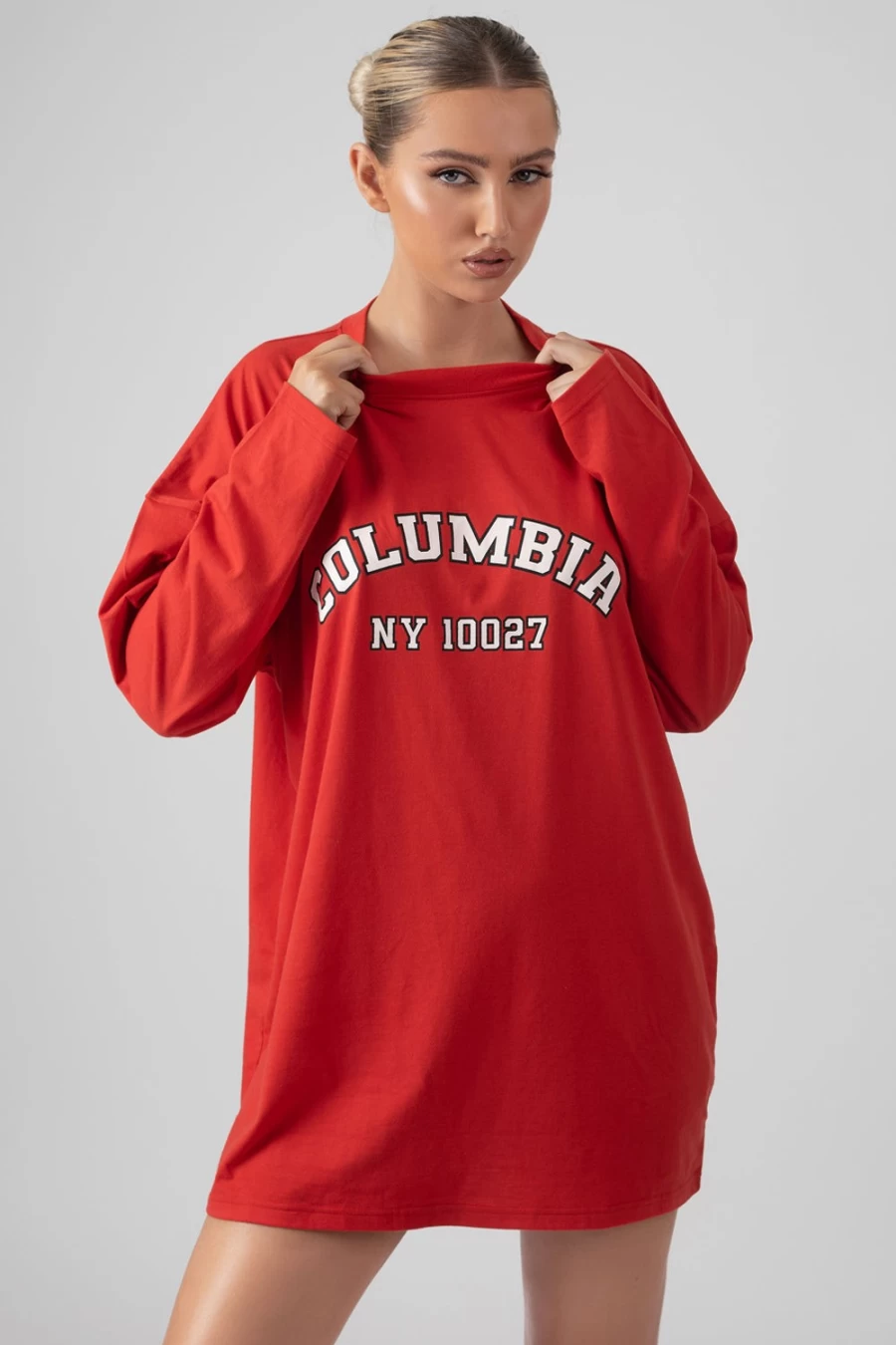 Public Desire Women's Red Long Sleeve Slogan T-Shirt Dress