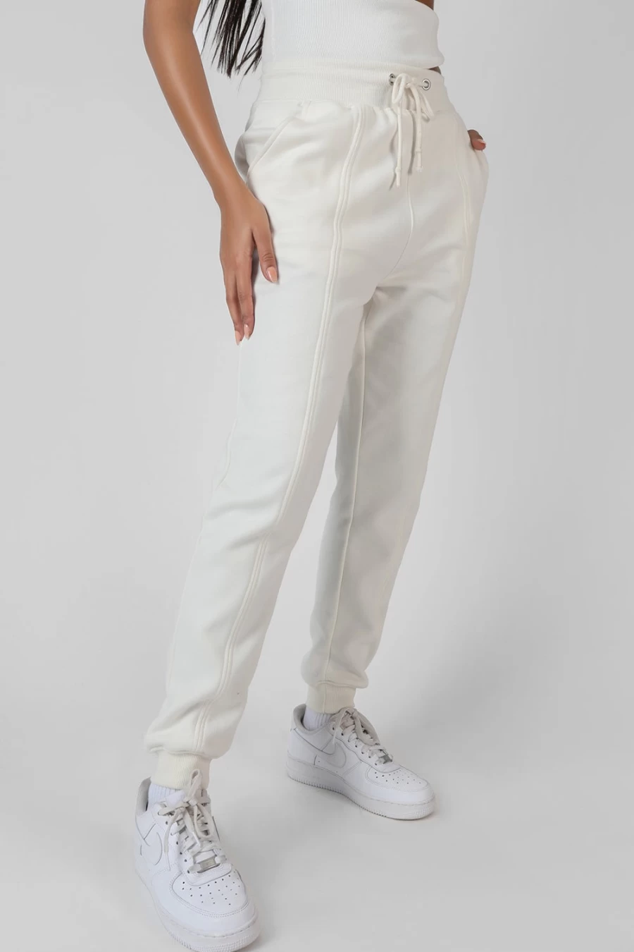 "Public Desire Women's White Oversized 90s Seam Front Joggers - Ecru Casual Trousers"
