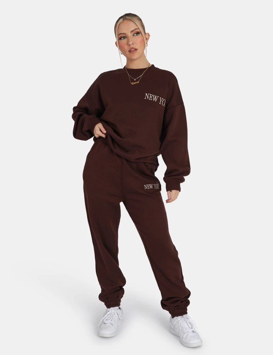 Women's Chocolate 90S Joggers by Public Desire - New York Style High-Waisted Casual Pants