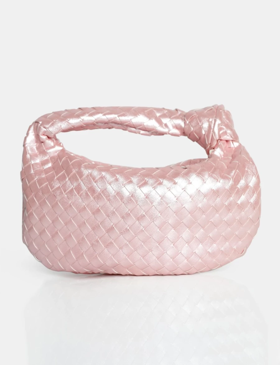 Public Desire Pink Woven PU Knot Detail Mini Grab Bag for Women - Pearlescent Blame Baby Design