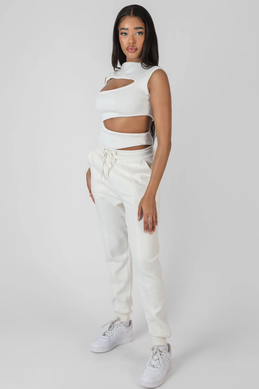 "Public Desire Women's White Asymmetric Cut Away Bodysuit - Sexy One-Piece Outfit"