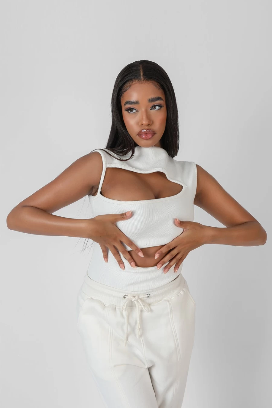 "Public Desire Women's White Asymmetric Cut Away Bodysuit - Sexy One-Piece Outfit"