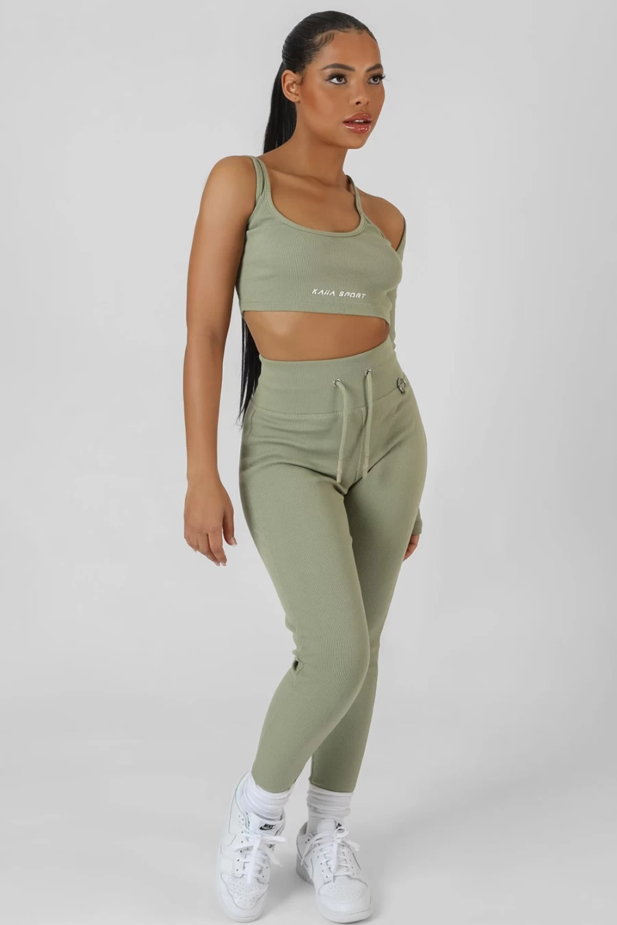 "Public Desire Women's Light Khaki Kaiia Sport Leggings with Drawstring Waist"