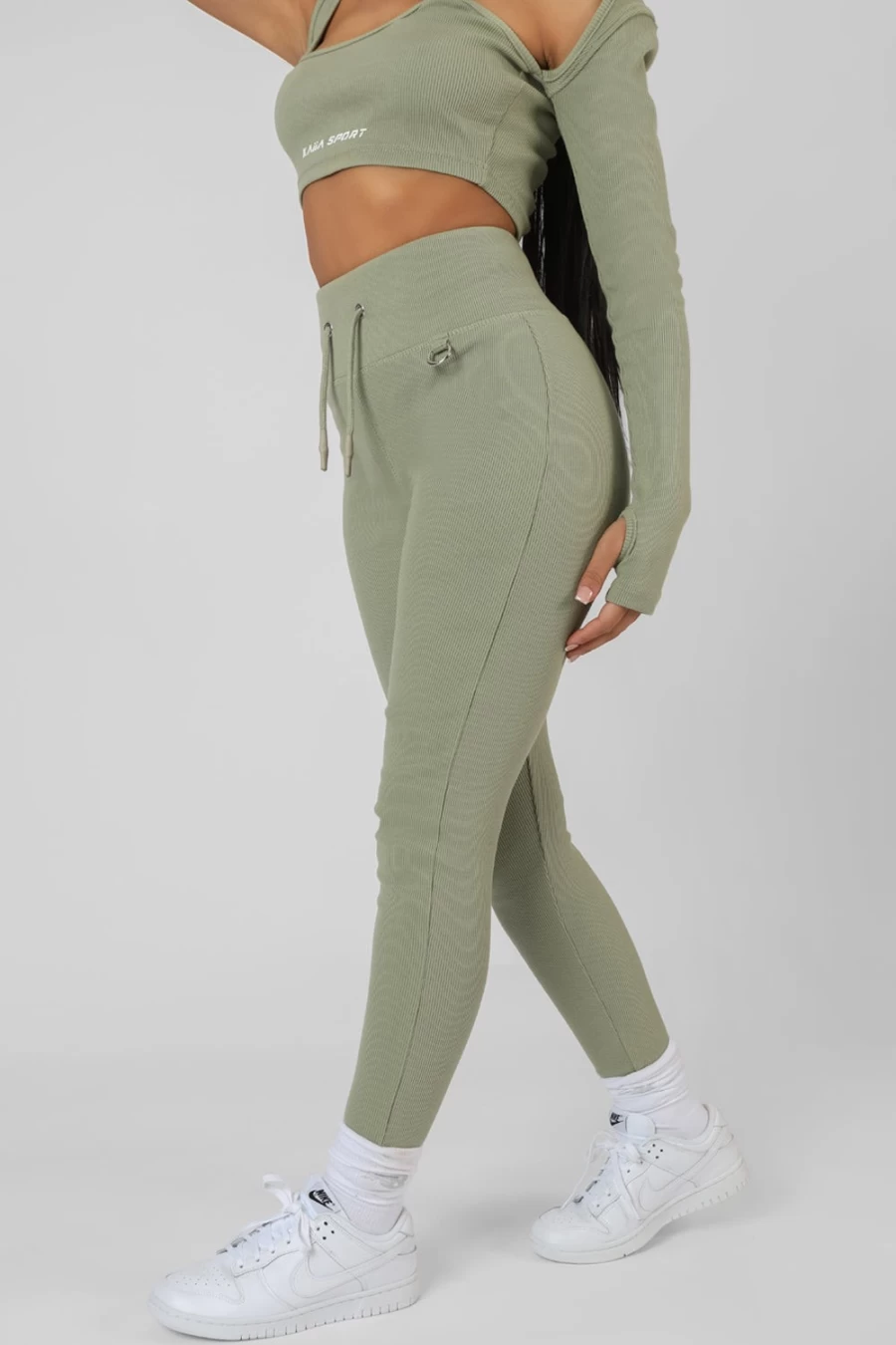 "Public Desire Women's Light Khaki Kaiia Sport Leggings with Drawstring Waist"