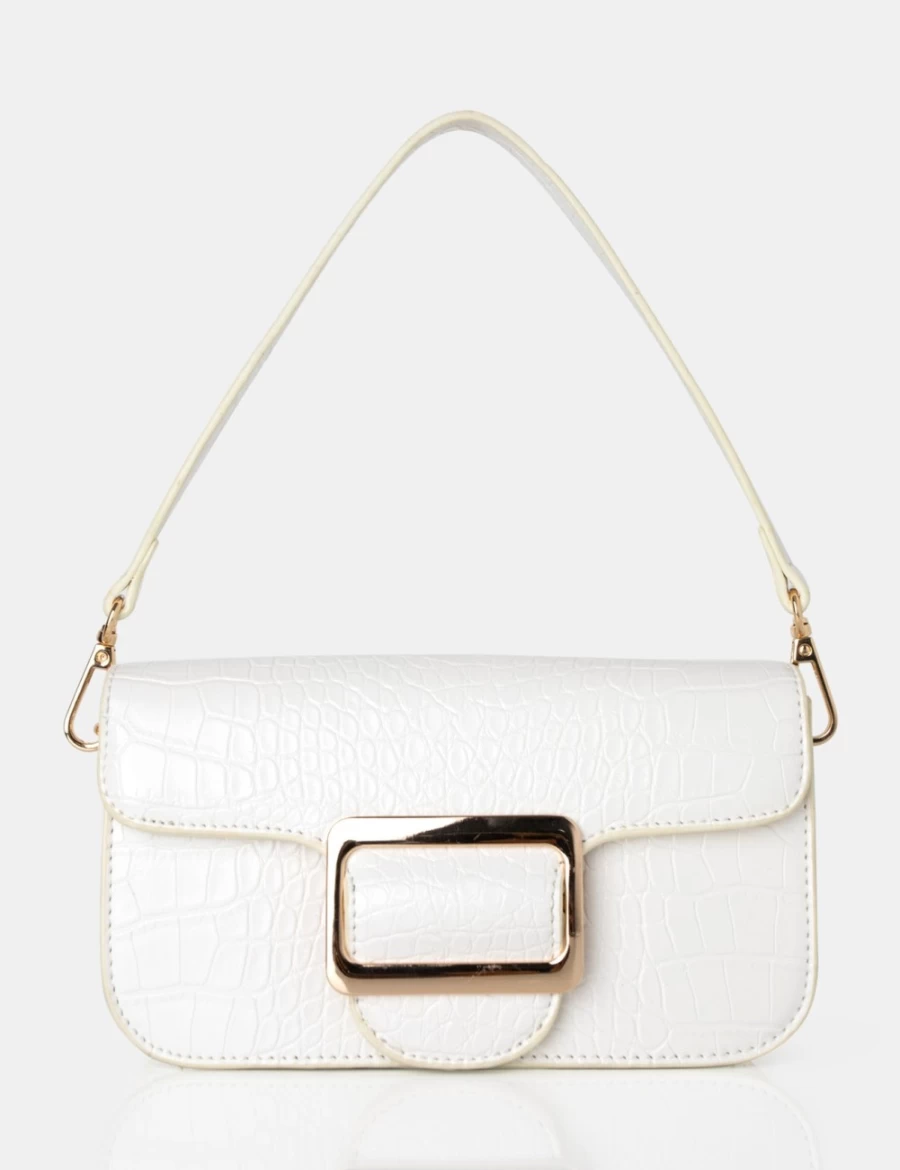 Public Desire White Jana Croc Removable Shoulder Strap Baguette Bag for Women