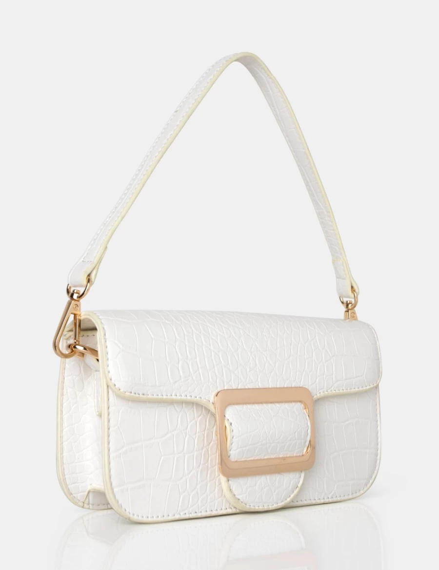 Public Desire White Jana Croc Removable Shoulder Strap Baguette Bag for Women
