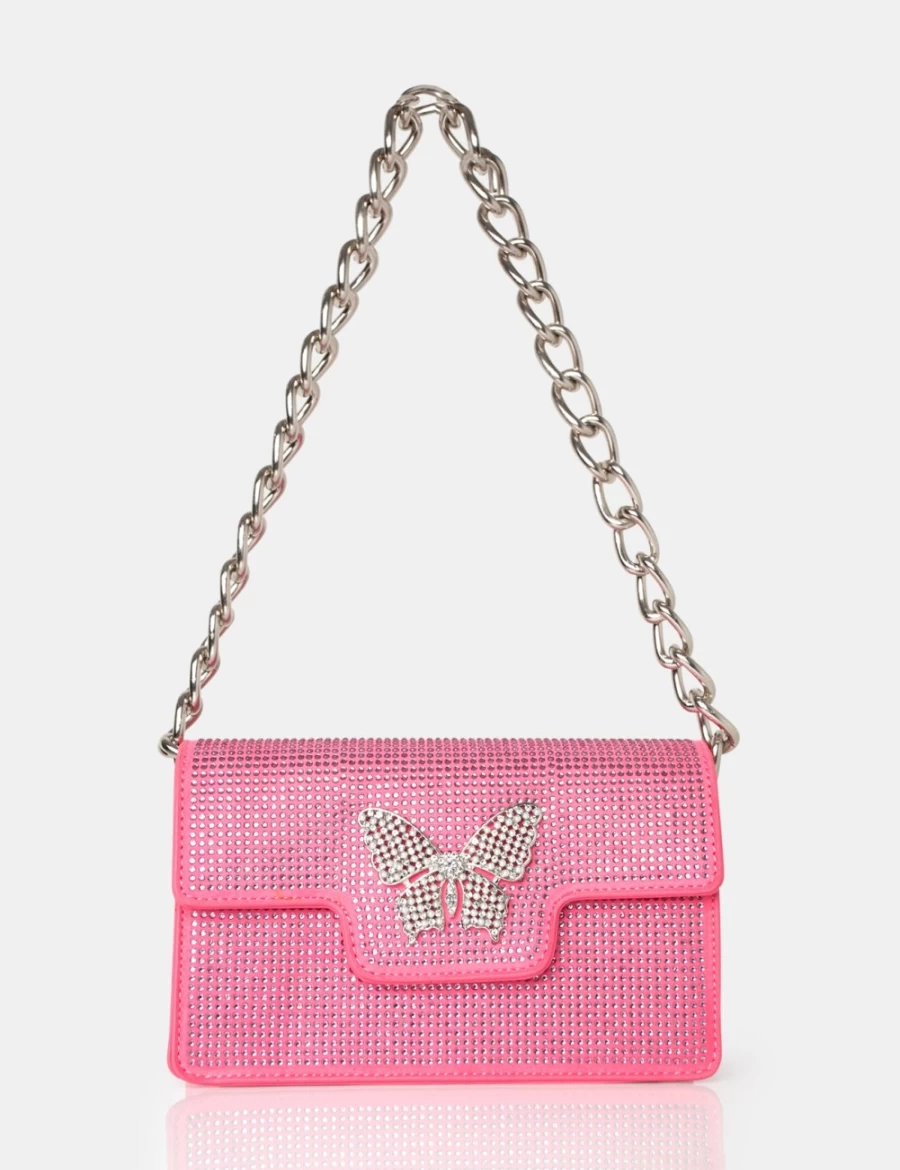 Public Desire Pink Butterfly Diamante Shoulder Bag for Women