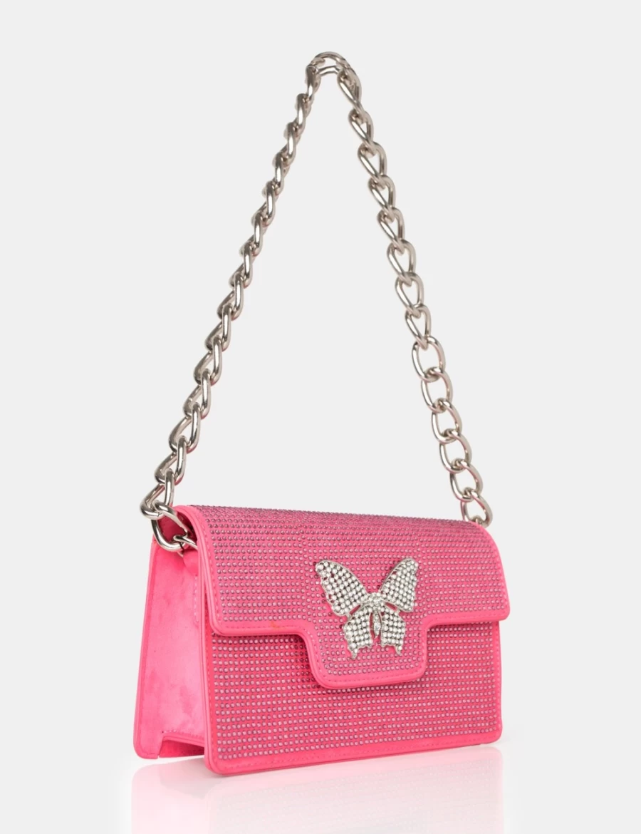 Public Desire Pink Butterfly Diamante Shoulder Bag for Women