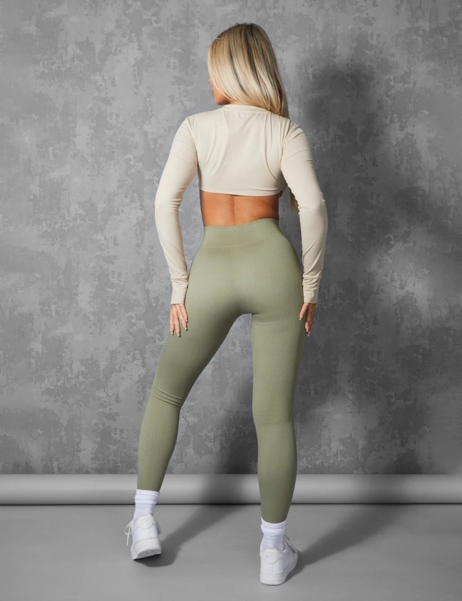 Public Desire Women's Khaki Kaiia Premium Rib Seamless Leggings