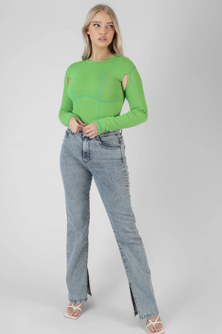 "Public Desire Women's Green Contrast Stitch Bodysuit - Stylish & Comfortable Outfit"