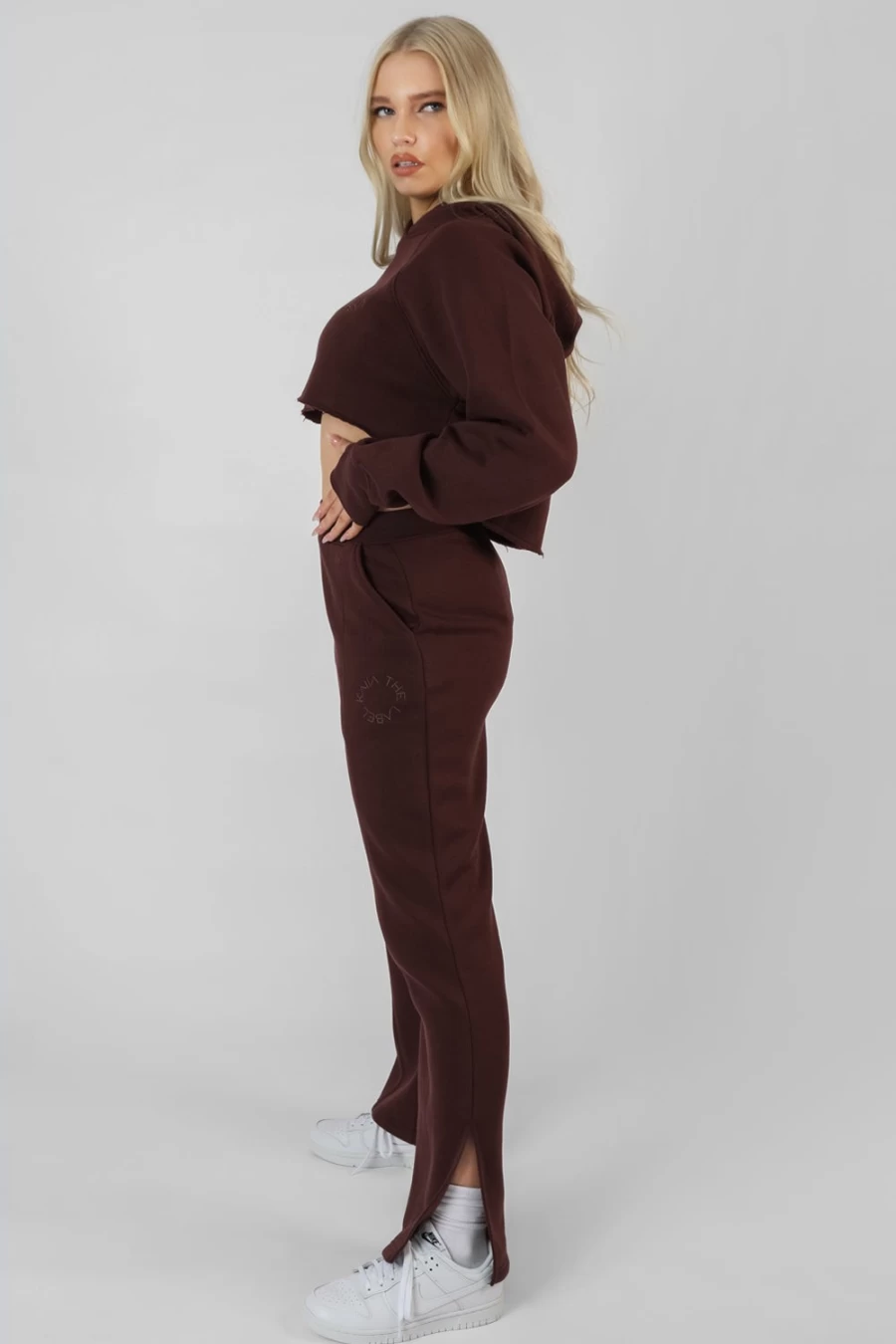 Public Desire Women's Brown Embroidered Joggers - Kaiia Tonal Sweatpants