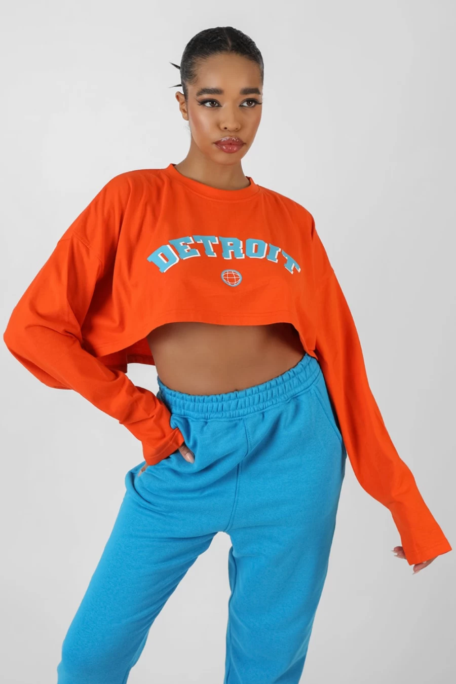 "Public Desire Women's Orange Detroit Super Cropped Long Sleeve T-Shirt"