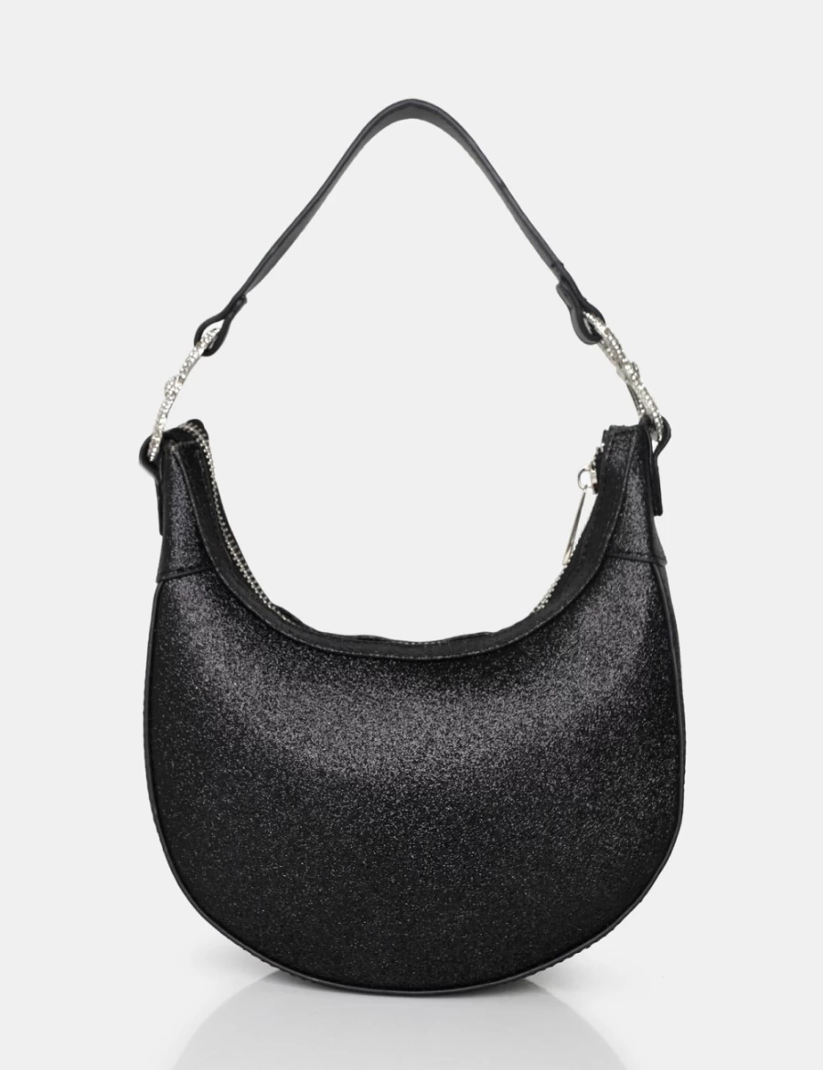 Public Desire Women's Bam Bam Black Glitter Bag - Sparkly Evening Clutch for Parties & Events