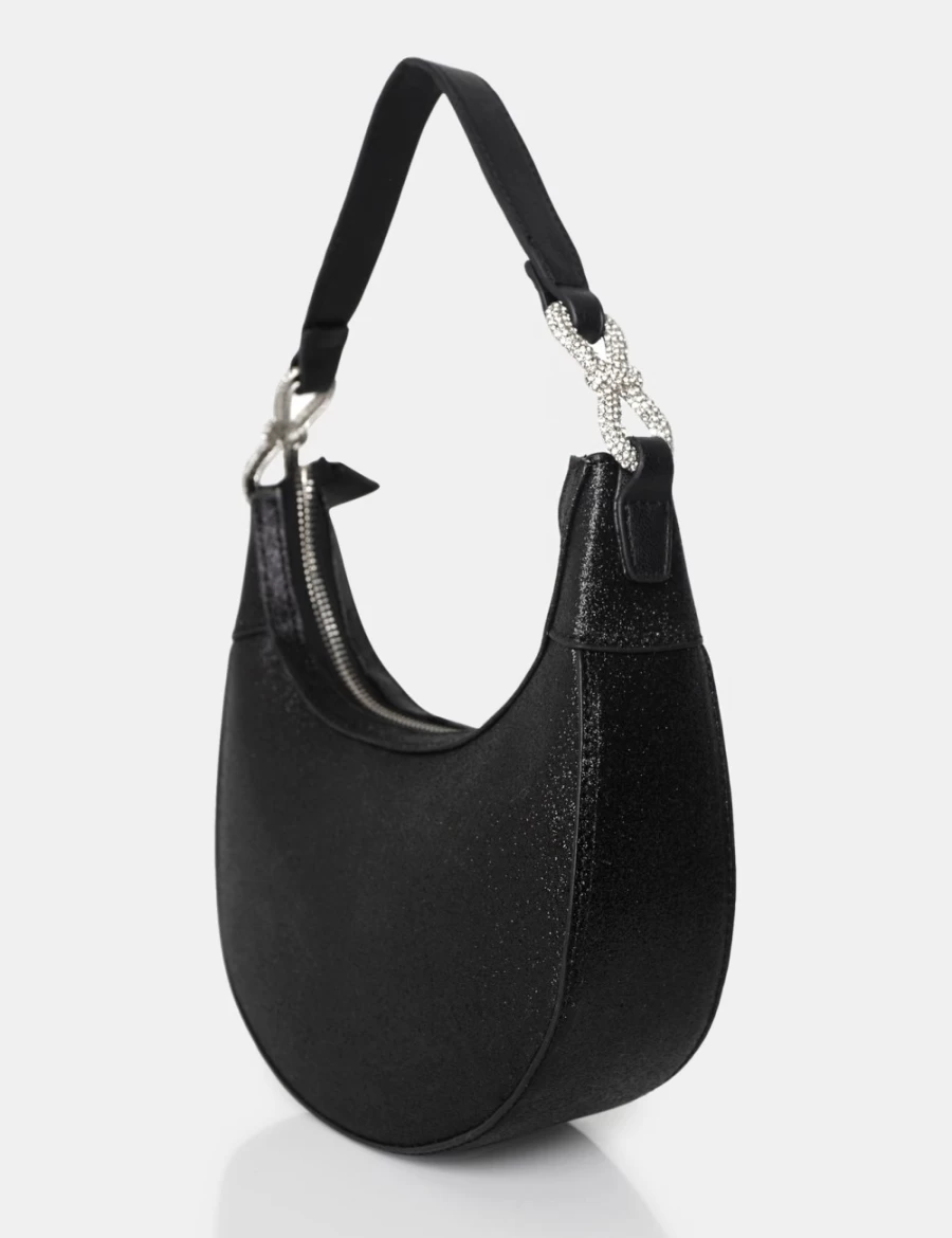 Public Desire Women's Bam Bam Black Glitter Bag - Sparkly Evening Clutch for Parties & Events