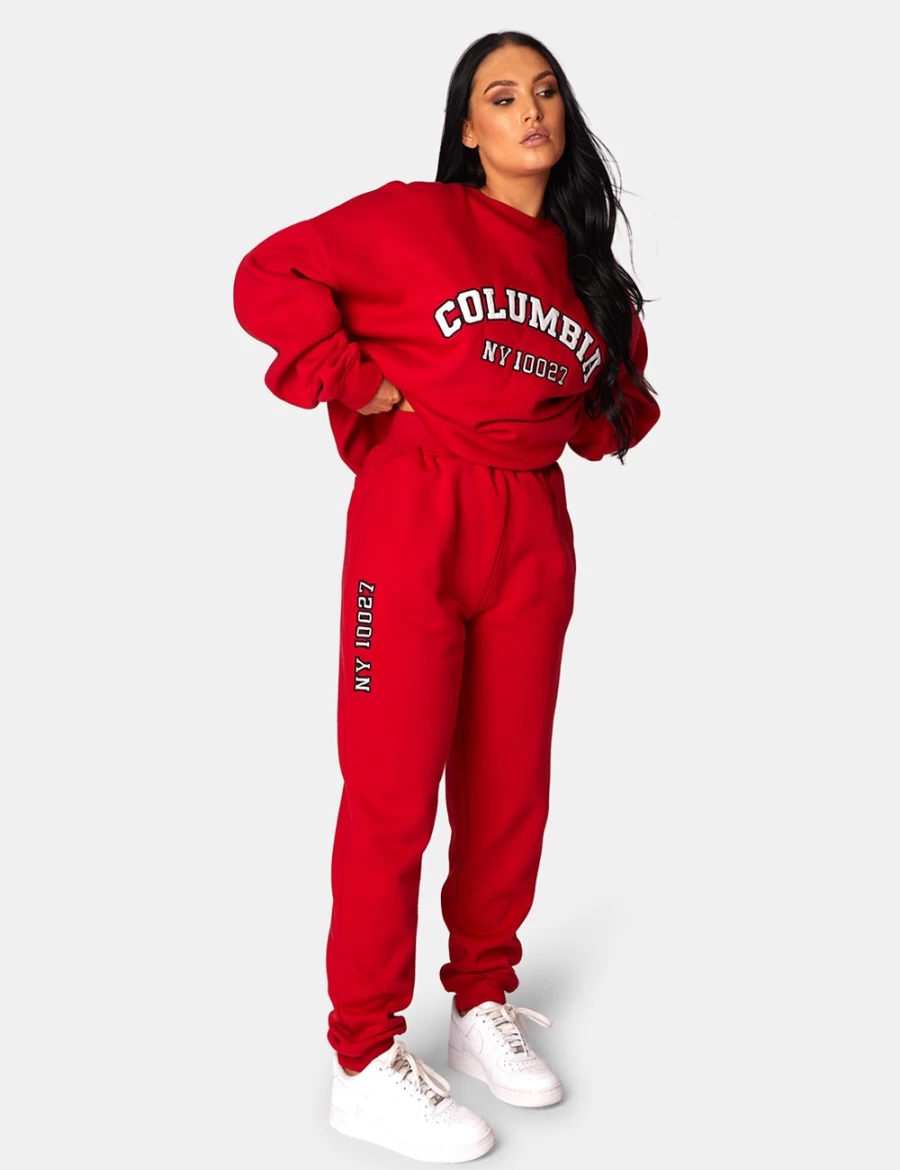 Women's Red Oversized 90S Joggers with Embroidered Slogan by Public Desire
