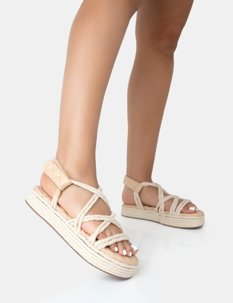 Public Desire Women's Ecru Duffy Rope Flat Dad Sandals