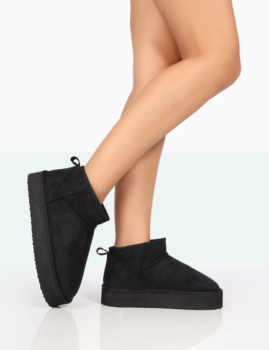Public Desire Women's Black Faux Suede Chunky Heel Ankle Boots Shorty Ultra Mini
