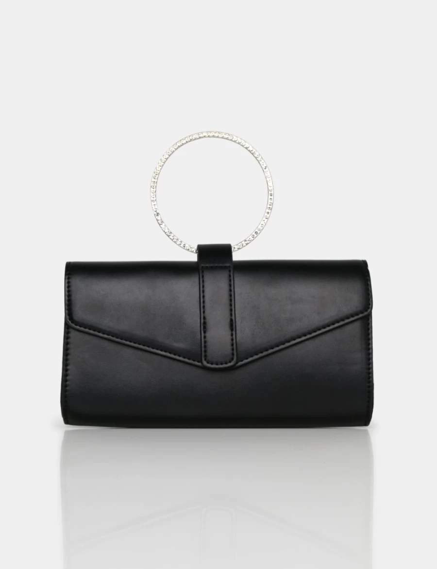 Public Desire Pammy Pu Black Diamante Handle Envelope Clutch for Women