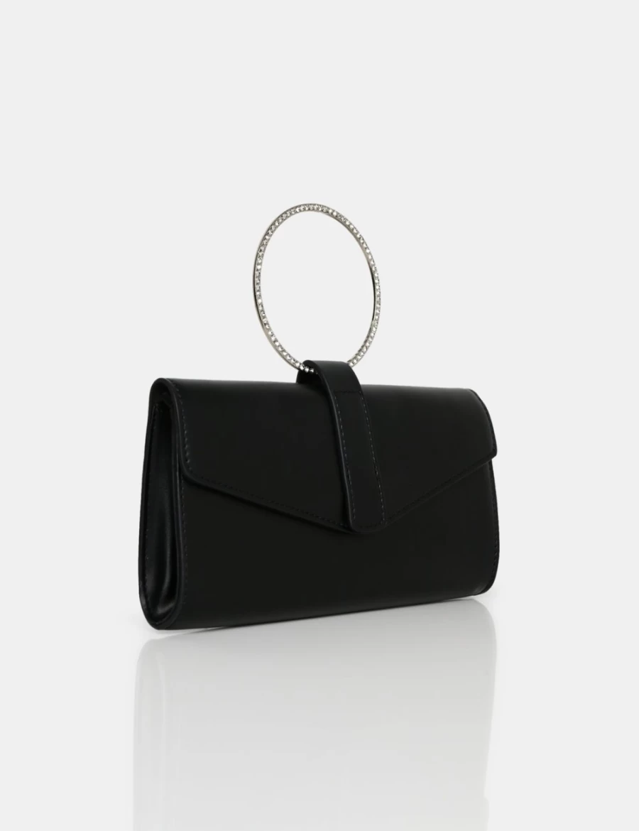 Public Desire Pammy Pu Black Diamante Handle Envelope Clutch for Women