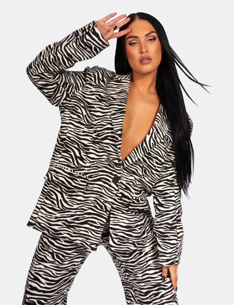 "Public Desire Women's Zebra Print Oversized Relaxed Blazer Coat"