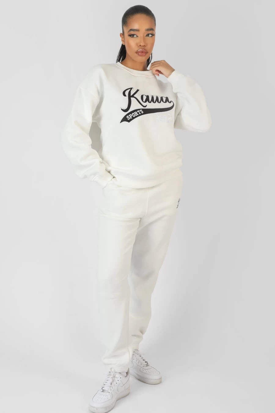 Public Desire Women's Ecru 90's Varsity Embroidery Joggers