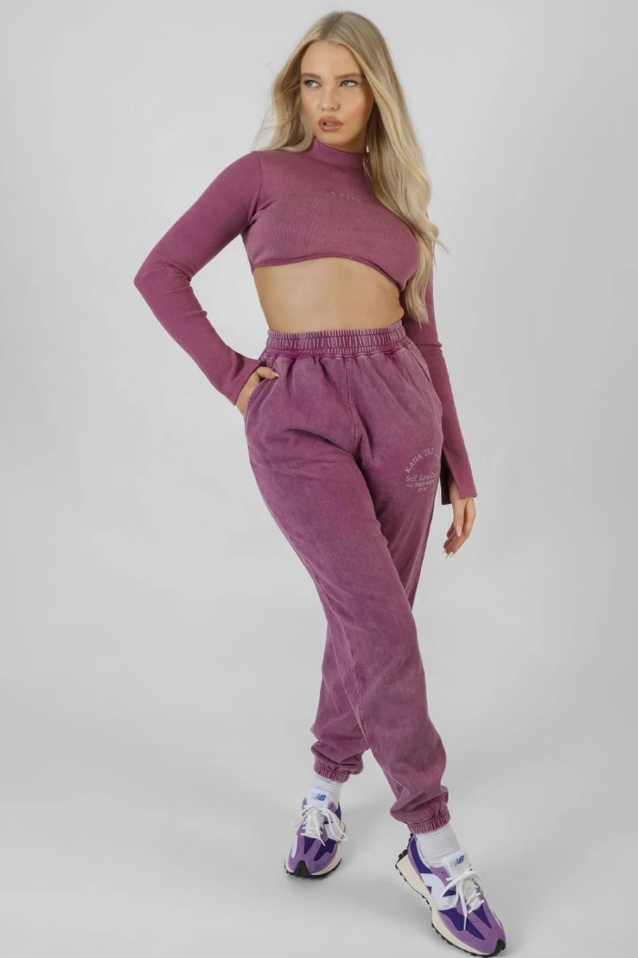 "Public Desire Women's Purple High Neck Underbust Athleisure Top"