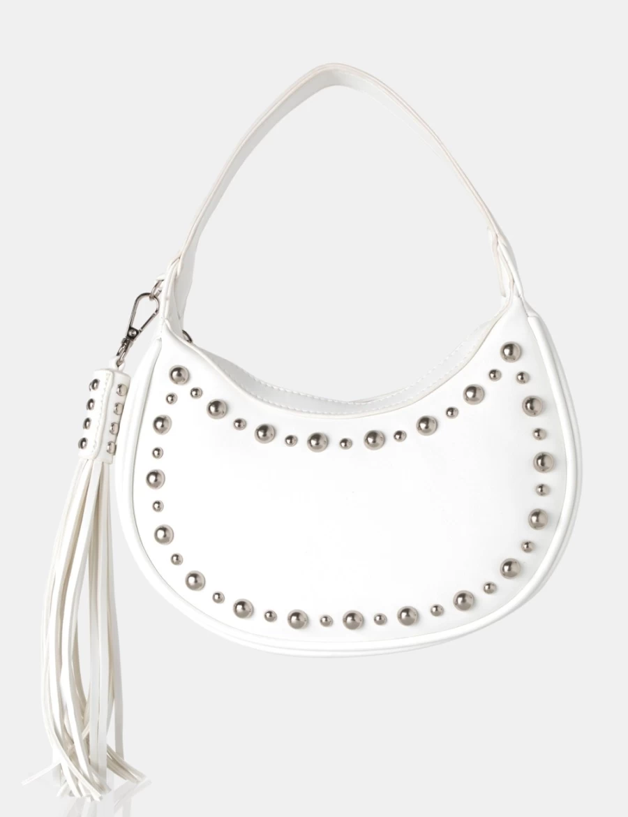 Public Desire White Studded Tassel Boho Shoulder Bag for Women