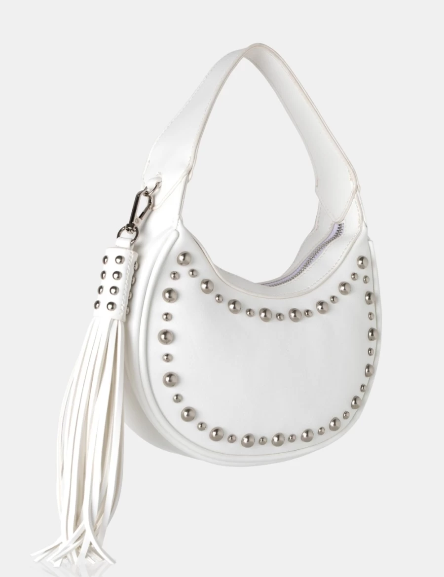 Public Desire White Studded Tassel Boho Shoulder Bag for Women
